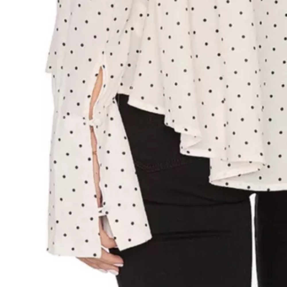 Free People Beige Pink Kennedy Button Down Polka Dot Bell Sleeve Blouse Size L - Picture 5 of 13